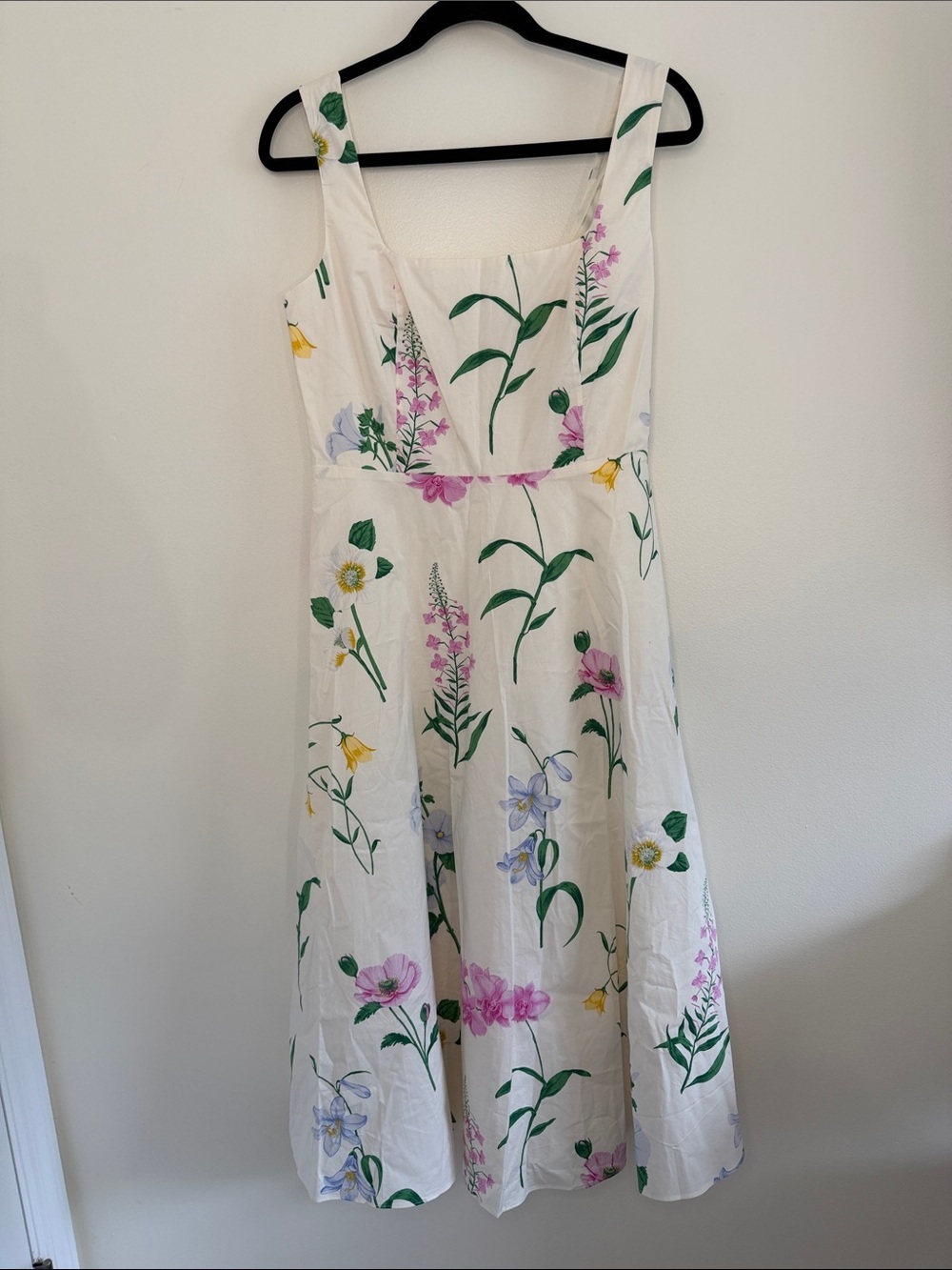 Ann Taylor NWT Floral Flare Midi Dress Square neck White Pink Green Size 2